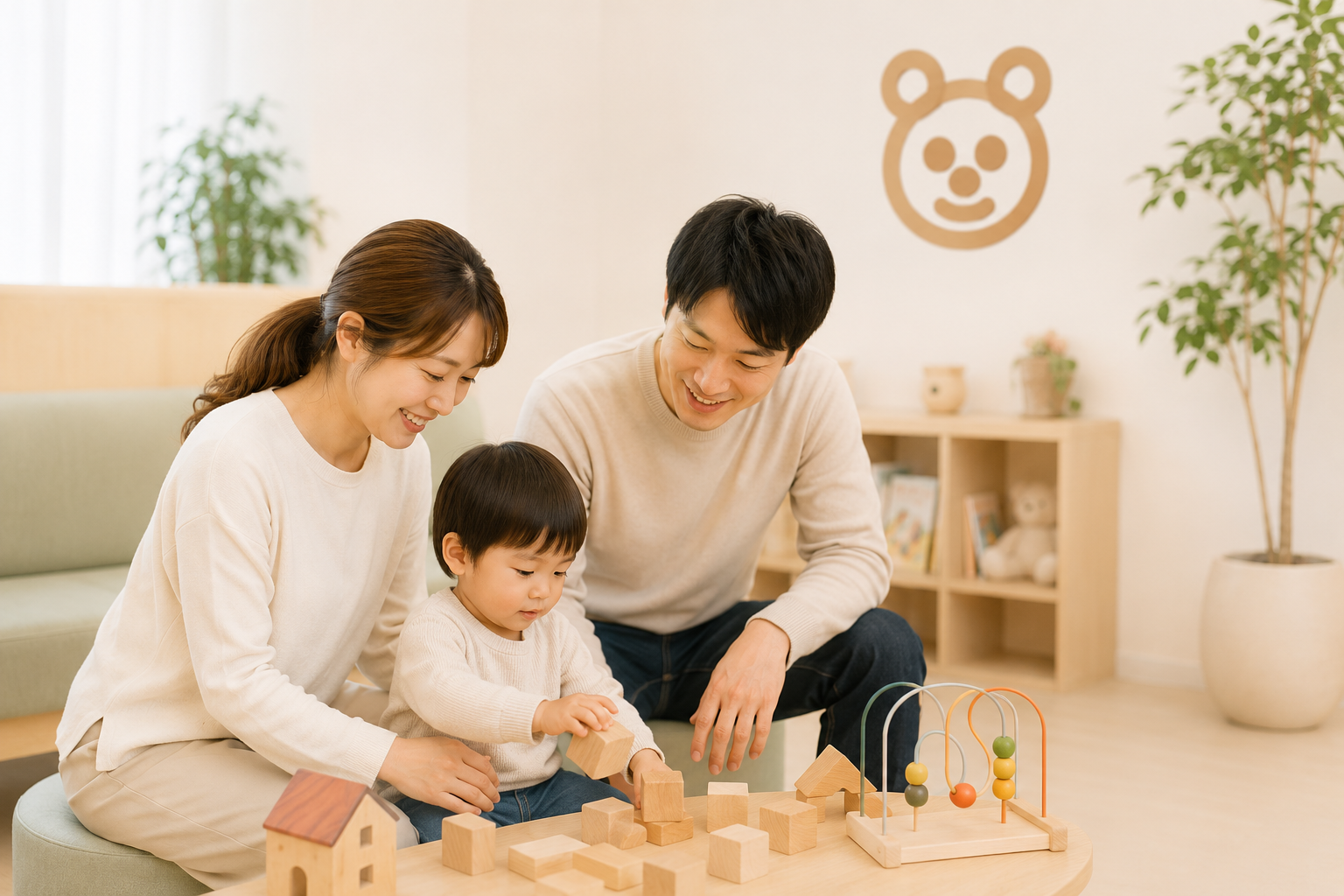 ご家族でブロック遊びをする様子（キッズスペース）